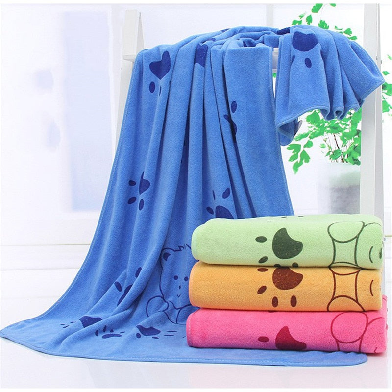 New Soft Cartoon Pet Dog Cat Superfine Fiber Towel Fast Dry Super Absorbent Hair Towels Super Large Cute Supplies Blue Function