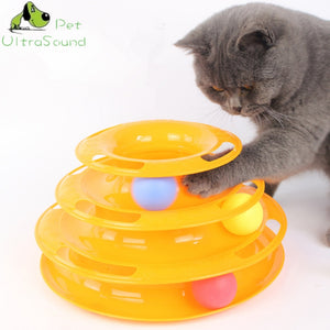 Cat Tower of Tracks Ball and Track Interactive Toy for Cats, Fun Cat Game Intelligence Triple Play Disc Cat For Toy Balls