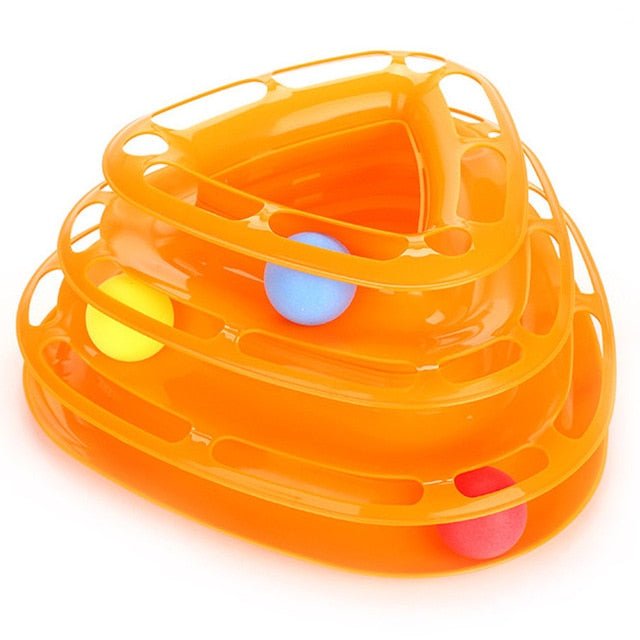 Cat Tower of Tracks Ball and Track Interactive Toy for Cats, Fun Cat Game Intelligence Triple Play Disc Cat For Toy Balls