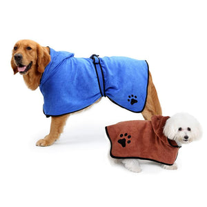 Dog Bathrobe Warm Dog Clothes Super Absorbent Pet Drying Towel Embroidery Paw Cat Hood Pet Bath Towel Grooming Pet Product