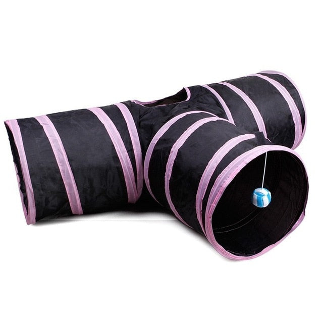 Games For Cats Tunnel Ferret Cats Products For Pets Cats Accessories Cat Tube 2 Holes Play Tubes Balls Collapsible Crinkle Toys
