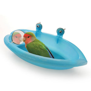 Bird Bathtub With Mirror Toy And Food Feeder Bowl For Parrot Parakeet Cockatiel Finch Canary African Grey Cockatoo