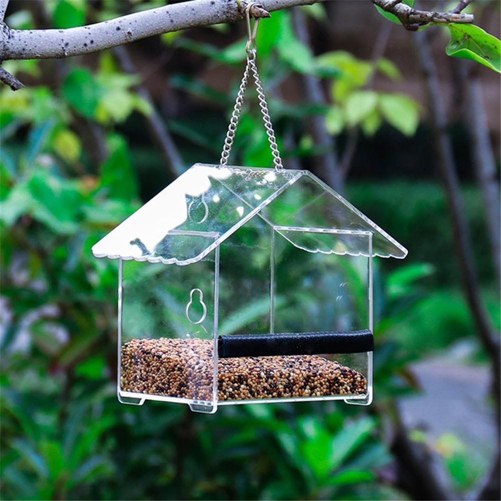 Hanging Bird Feeder House Shape Outdoor Acrylic Bird Feeder With Suction Cup Window Viewing Bird Feeder 2 Installation Methods